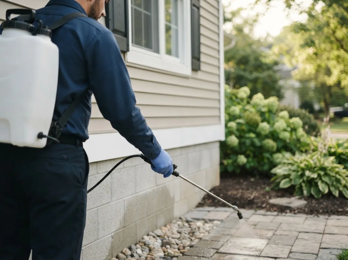 Pest control technician inspecting a home in Medford, OK